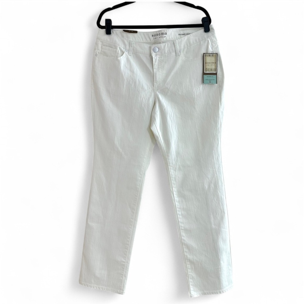 NEW Sonoma Modern Straight Fit Low Rise White Denim Jeans‎ Stretch Women's 16